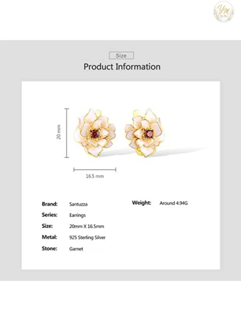 925 Sterling Silver Enamel Flower Drop Earrings Garnet